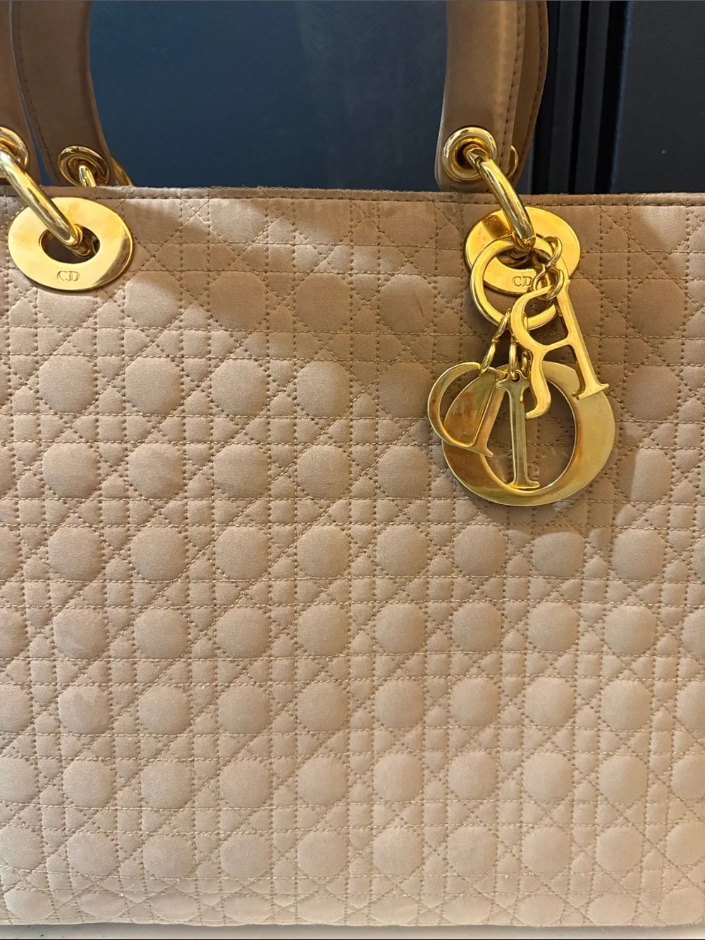 Dior Beige Quilted Top-Handle Satchel with Gold Hardware